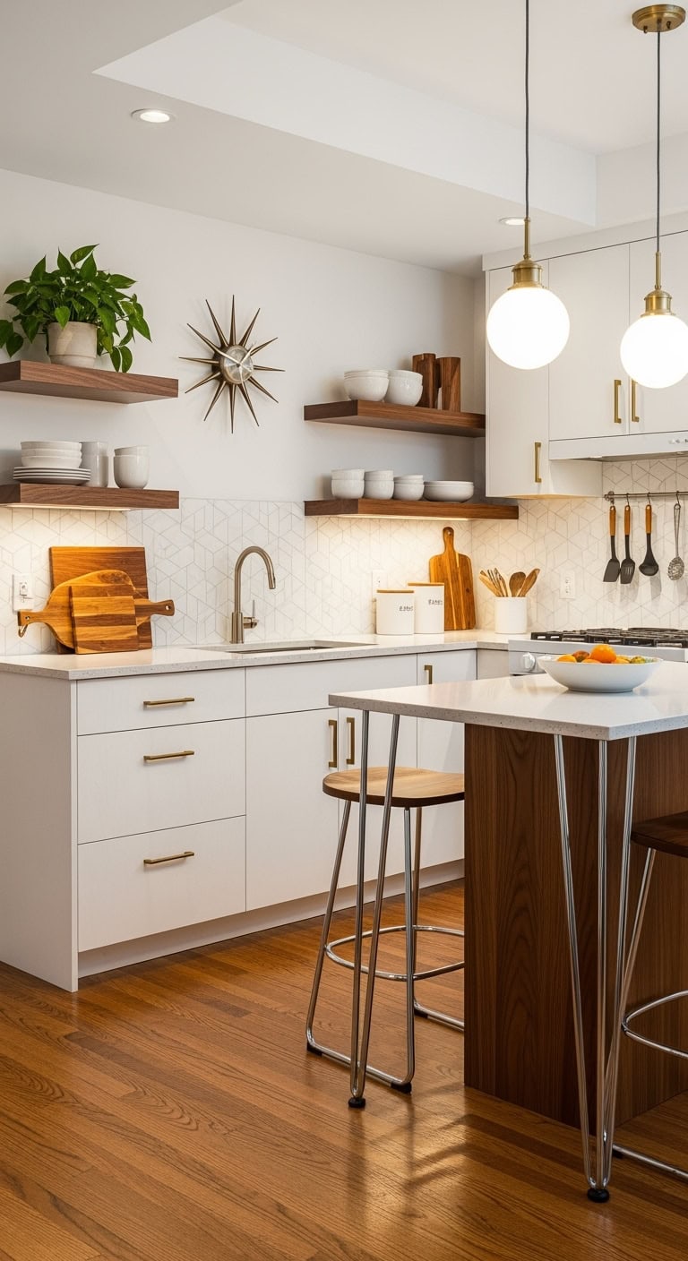 midcentury modern white kitchen