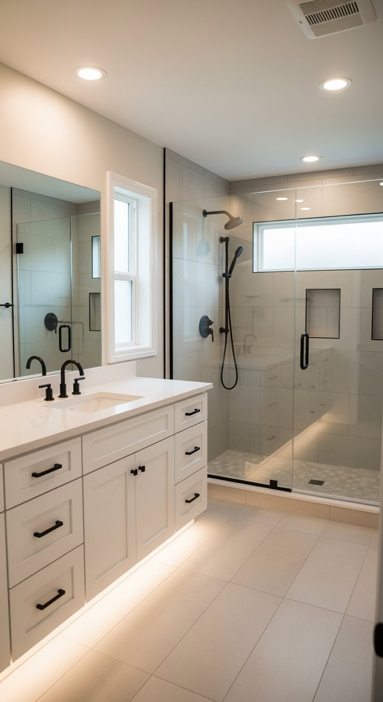 minimalist chic black hardware bathroom design