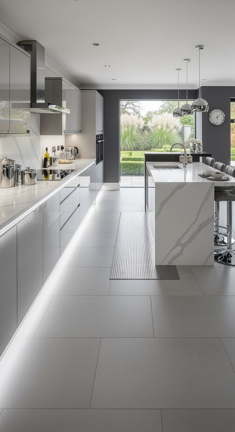 high gloss pearl grey kitchen