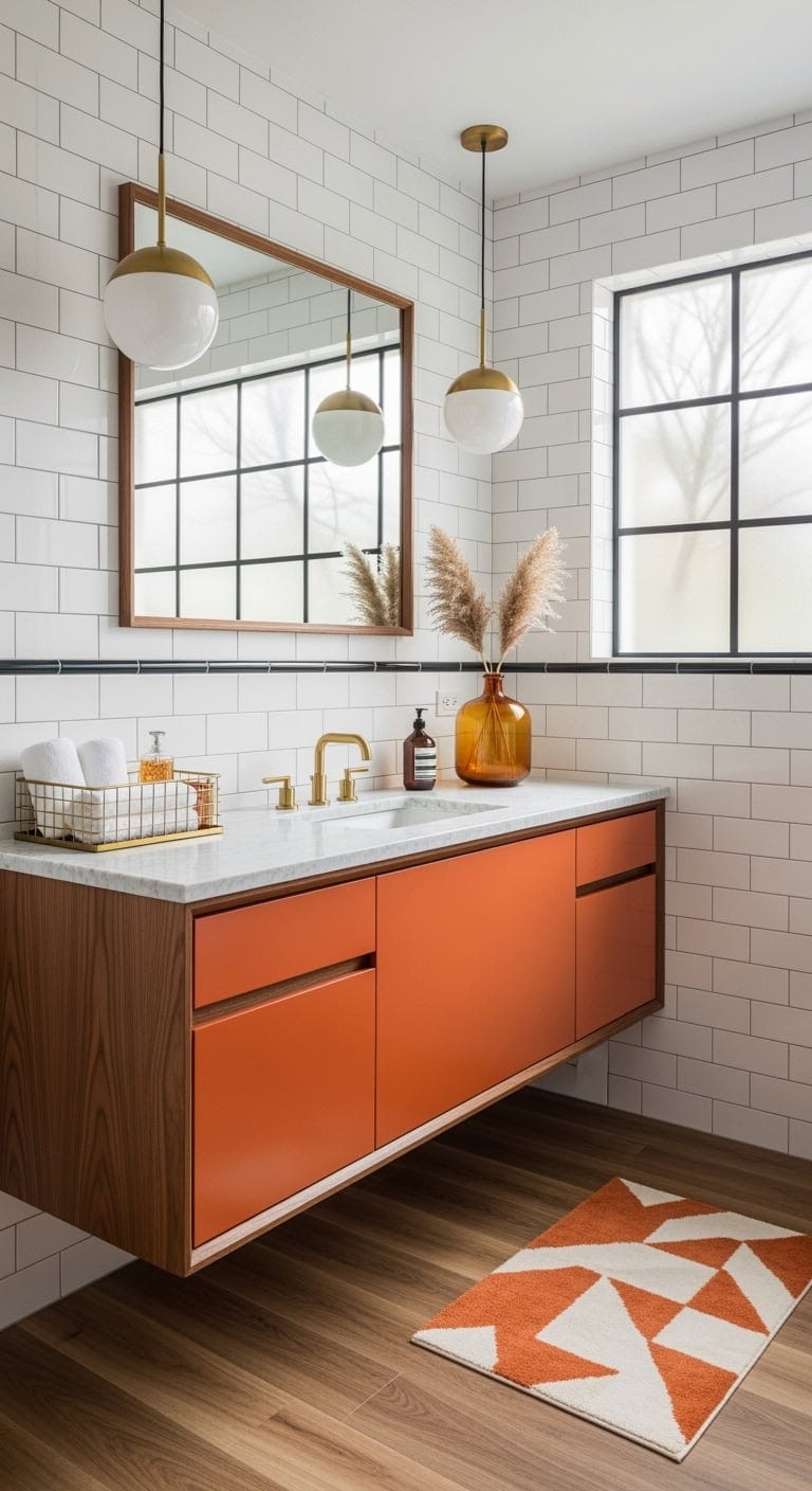 mid century burnt orange vanity