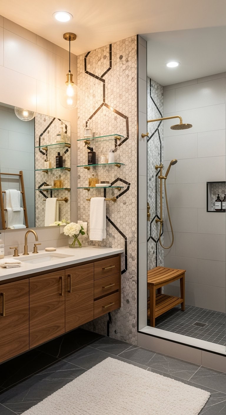 mosaic accents elevate shower ambiance