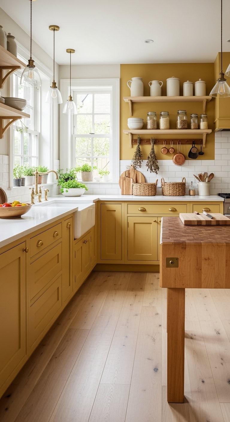 minimalist mustard kitchen design