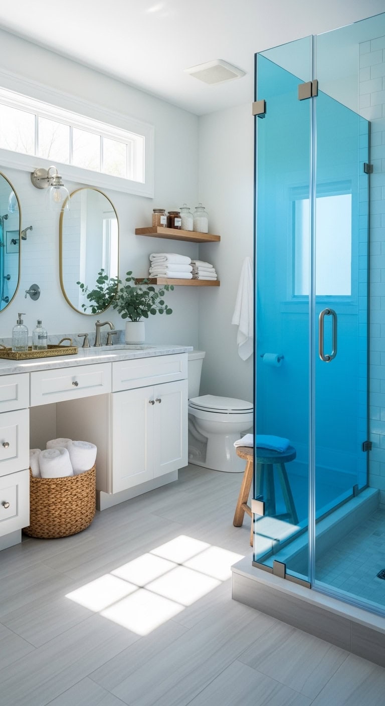 luxurious cerulean glass shower transformation