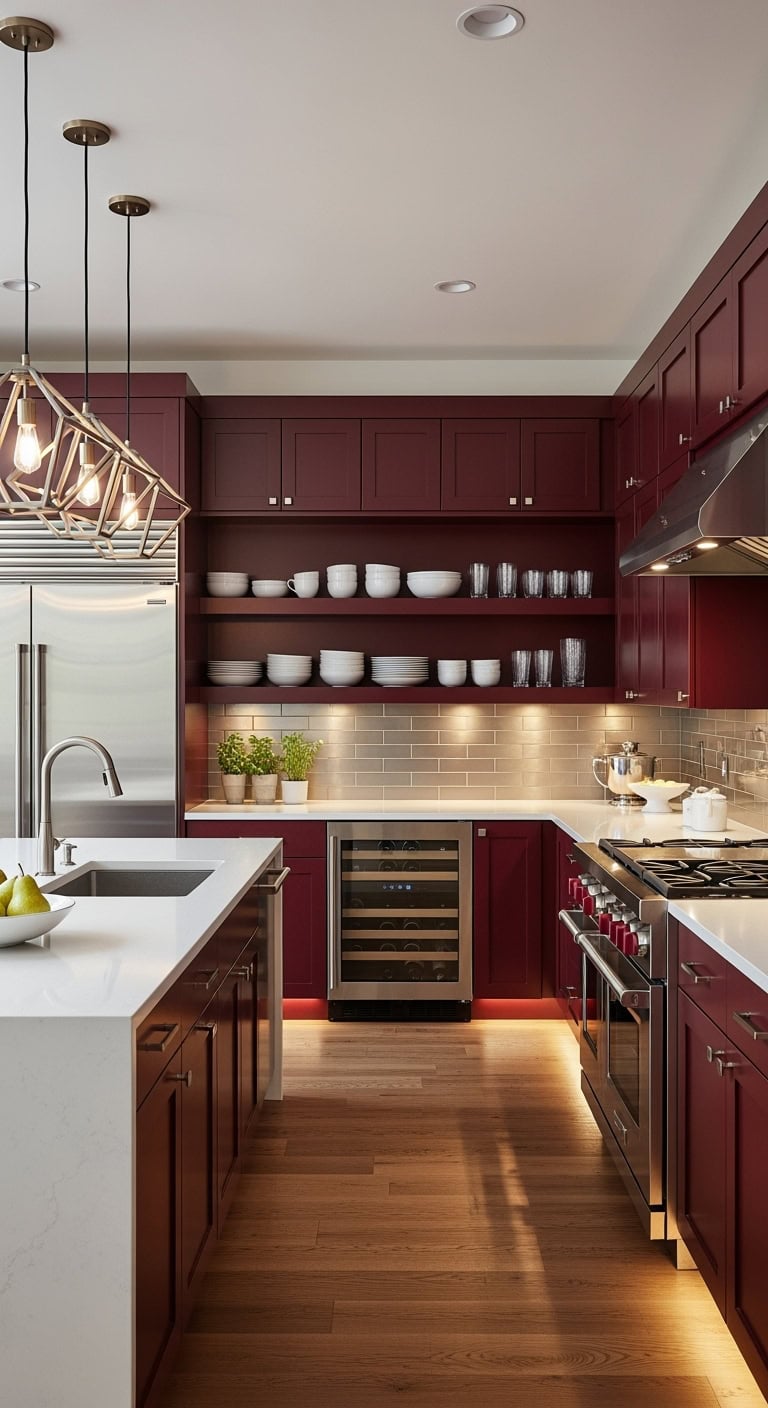 bold burgundy kitchen elegance