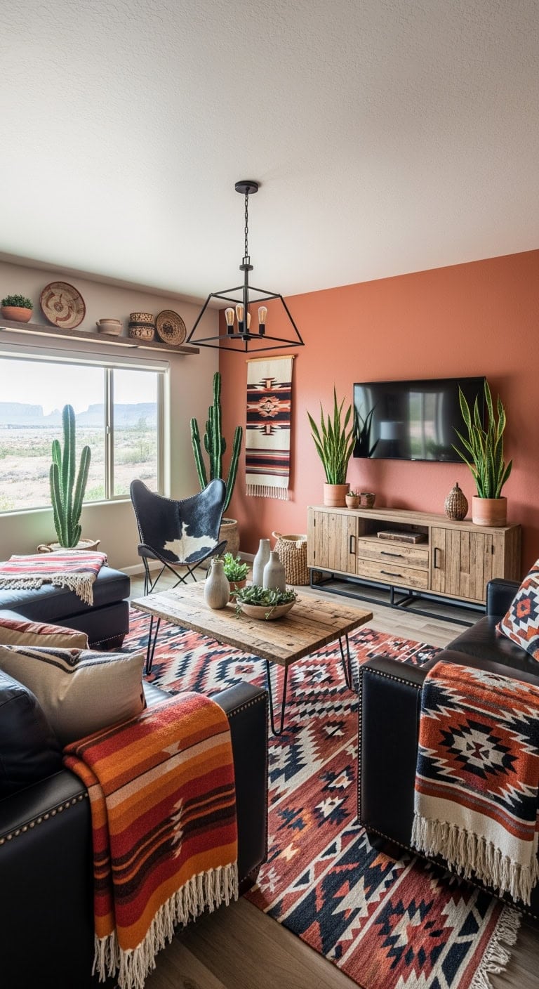southwest inspired black leather decor