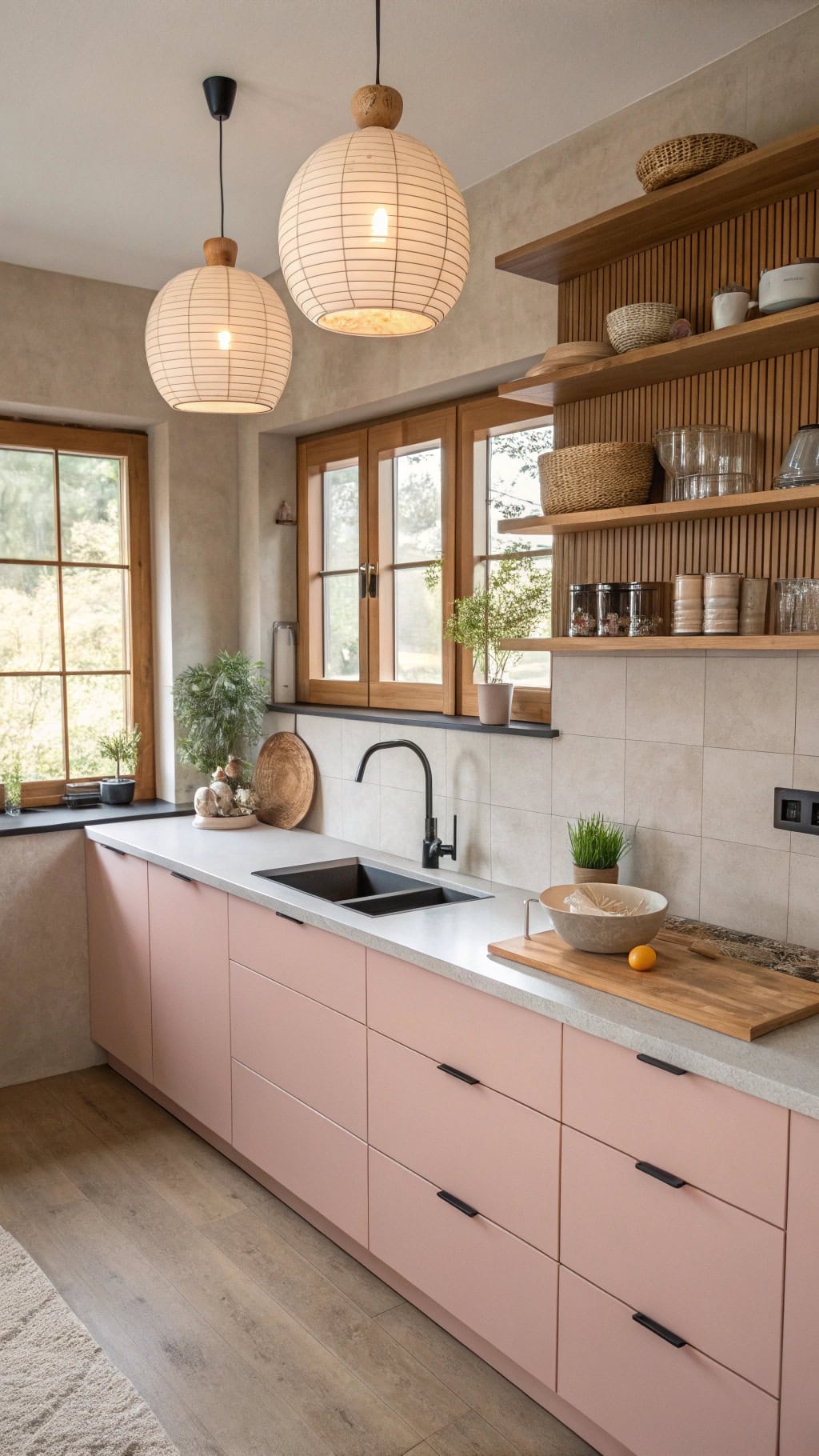 soft pink zen kitchen