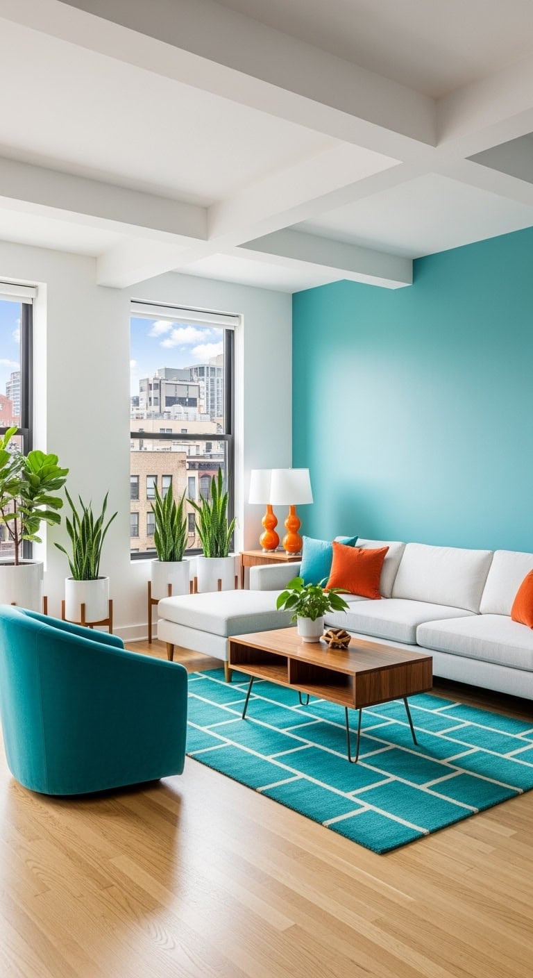 white walls bold orange turquoise