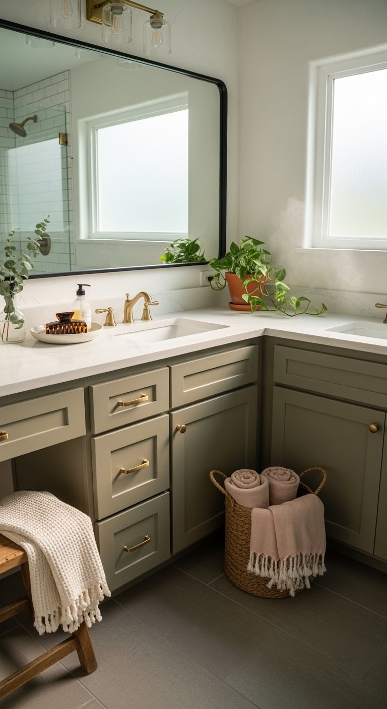 earthy sophisticated matte olive vanity