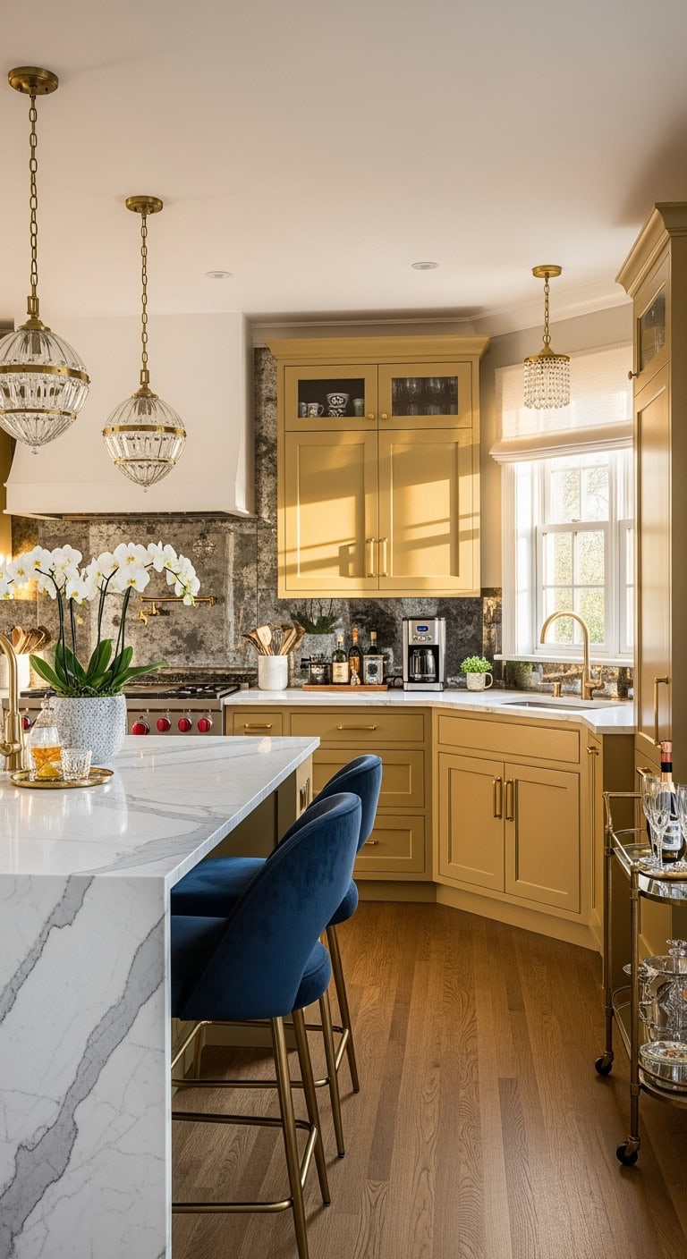 mustard cabinets luxurious elegance