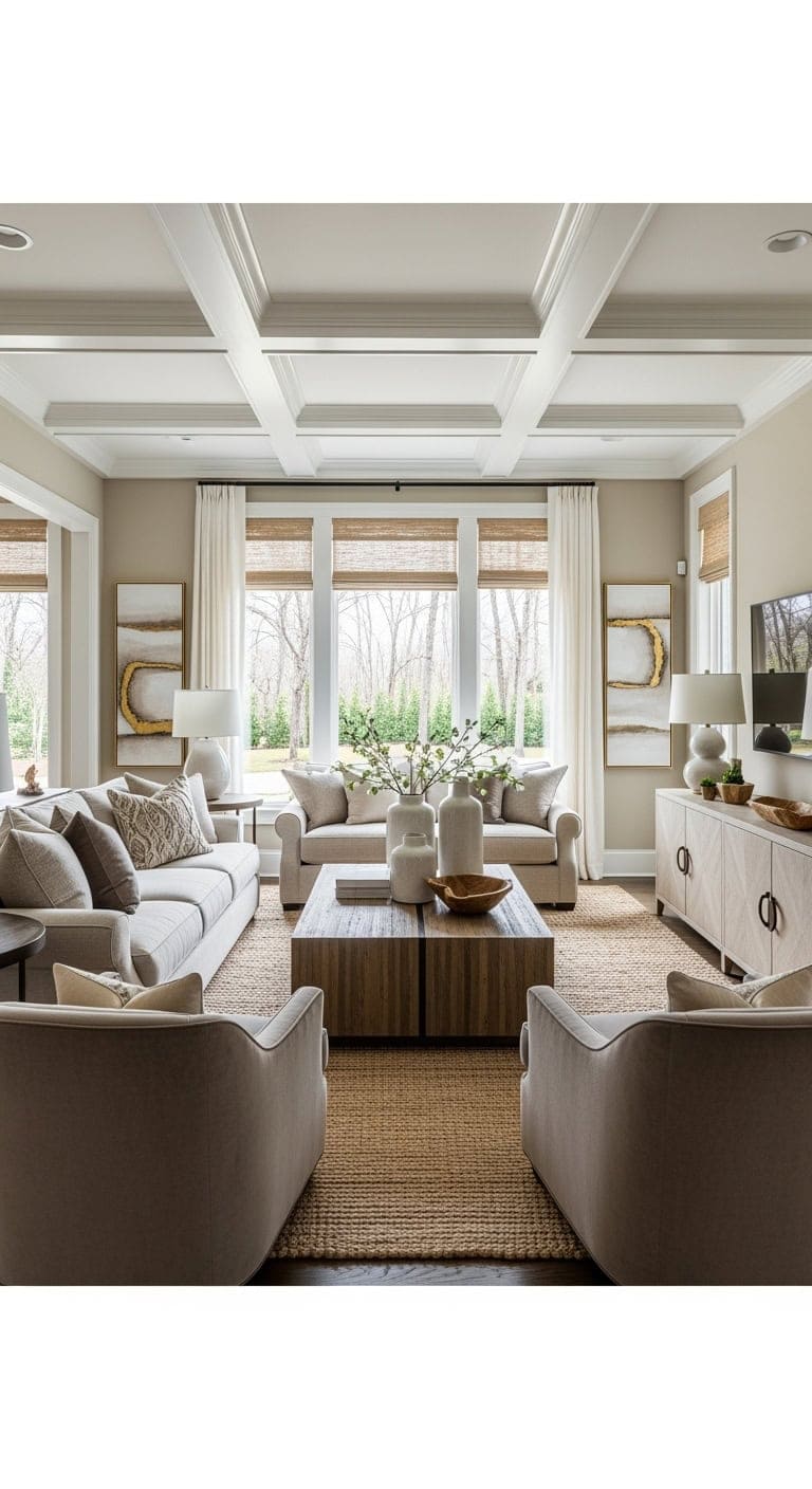 neutral textured transitional livingroom