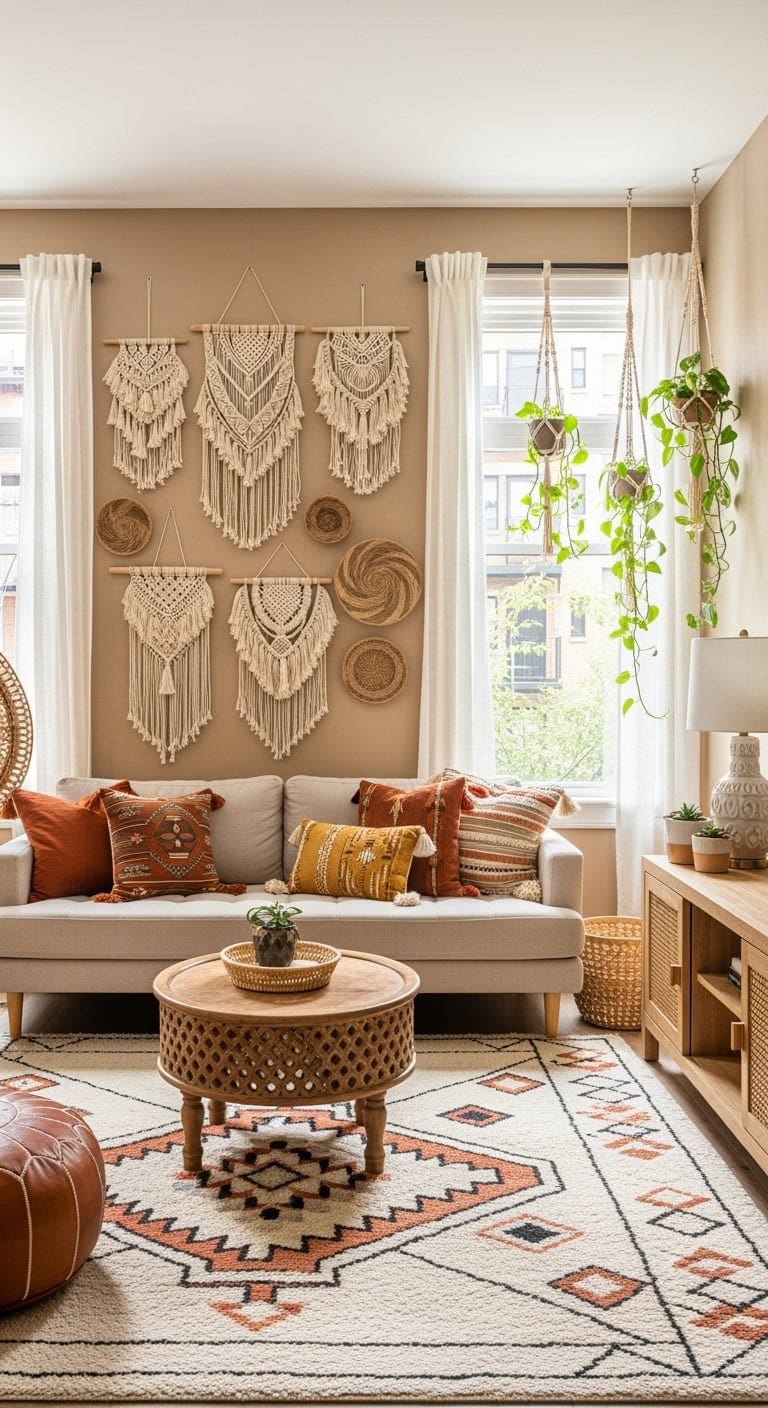 boho beige layered macrame textures