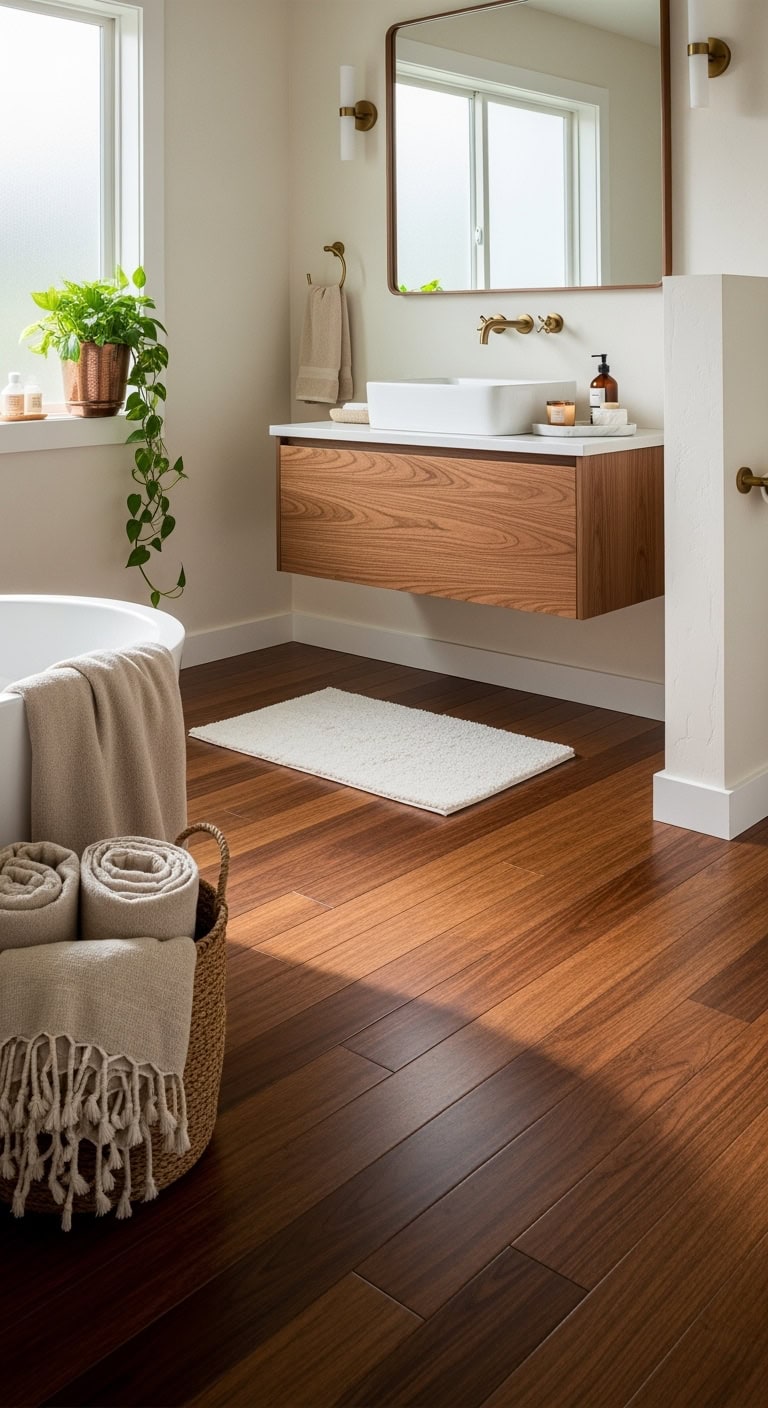 warm eco friendly spa like bathroom flooring