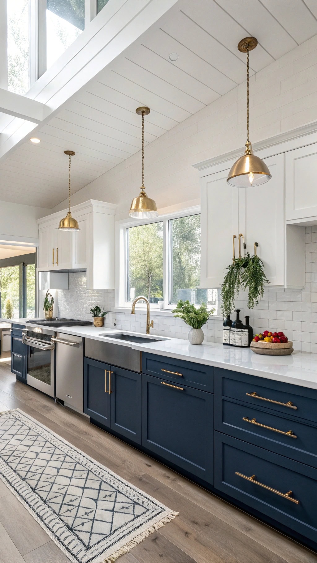 modern navy open concept kitchen