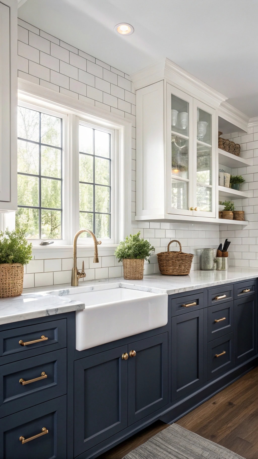 navy accents on shaker cabinetry