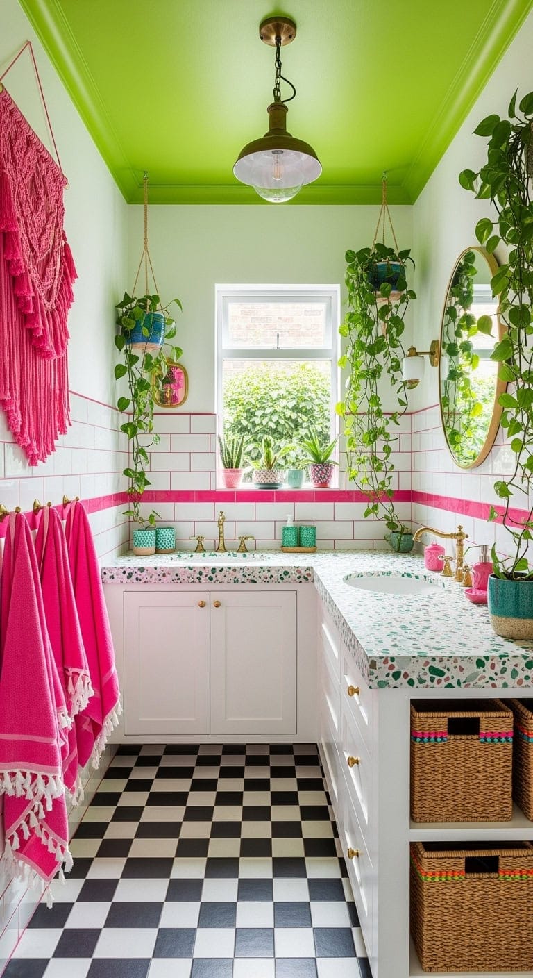 hot pink and lime ceiling