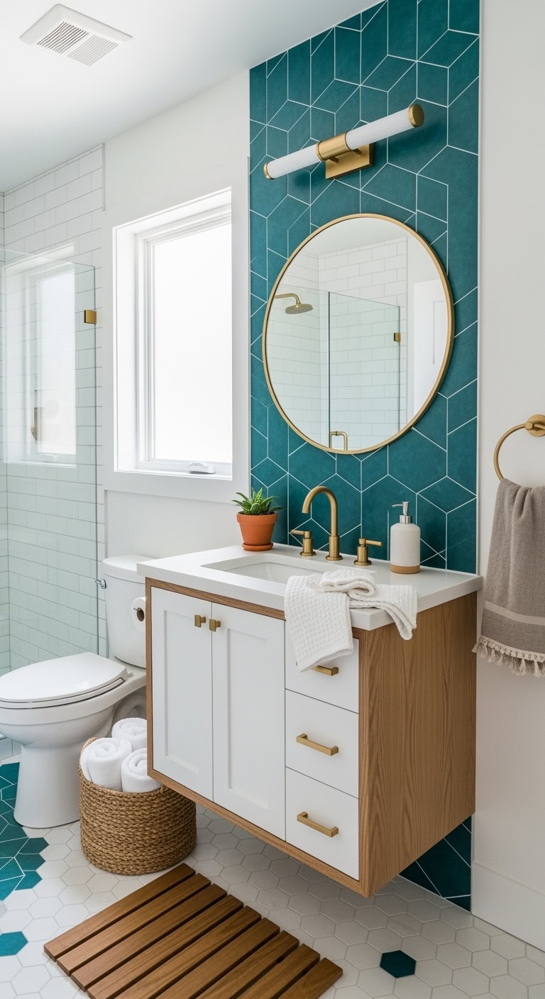teal oasis with brass accents
