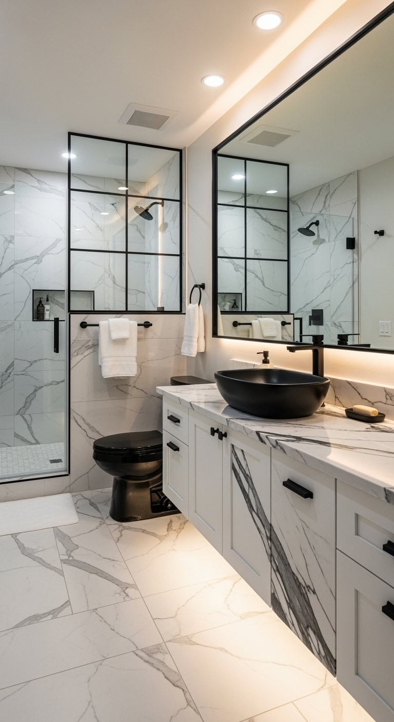 striking marble and ebony contrast