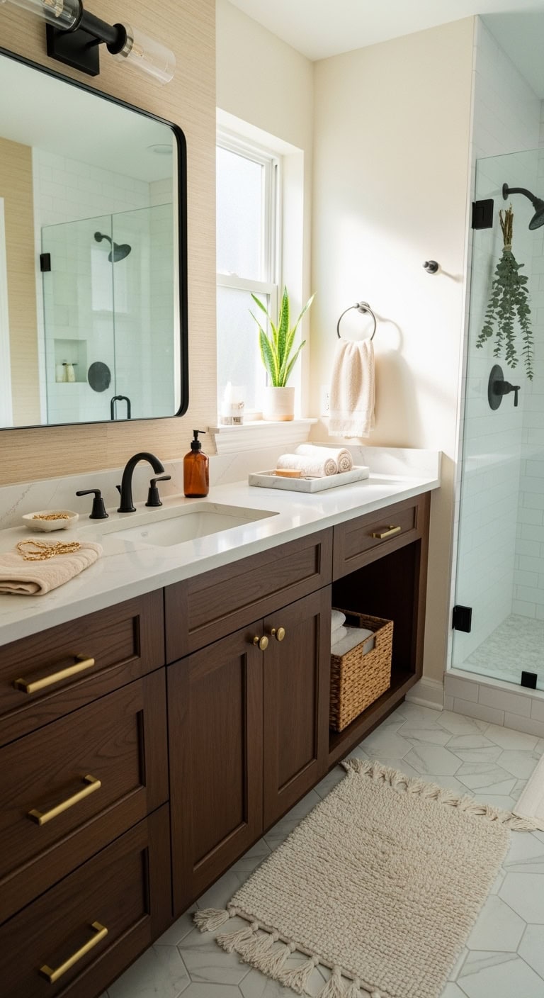 sophisticated moody chocolate bathroom vanity