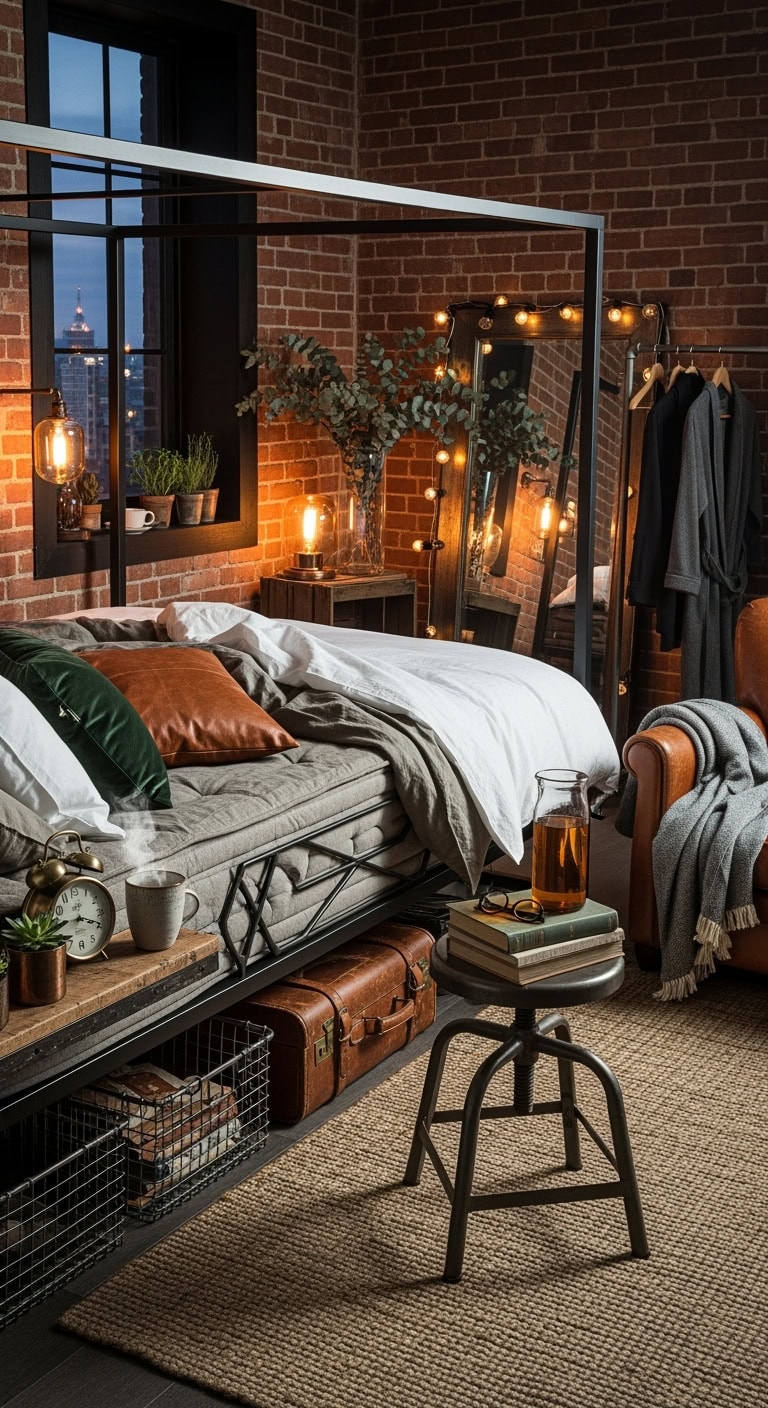 urban industrial bedroom aesthetic